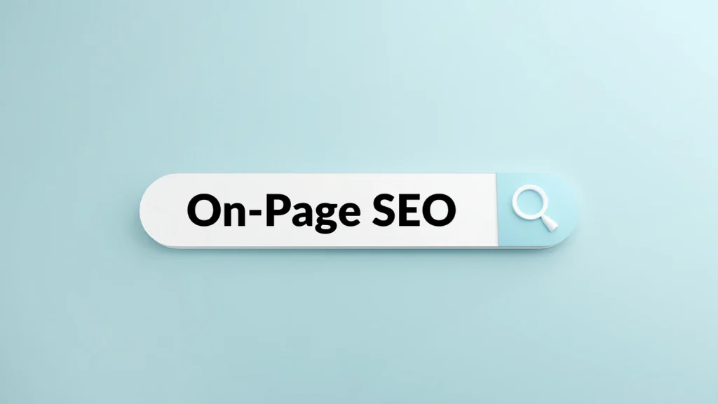 On-Page SEO search bar illustration on a light blue background