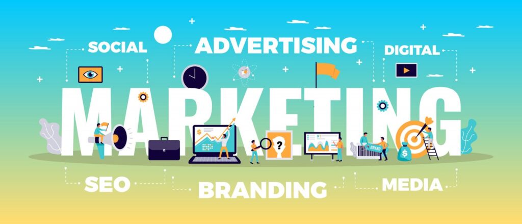 digital marketing concept with online advertising media symbols flat 1284 31958