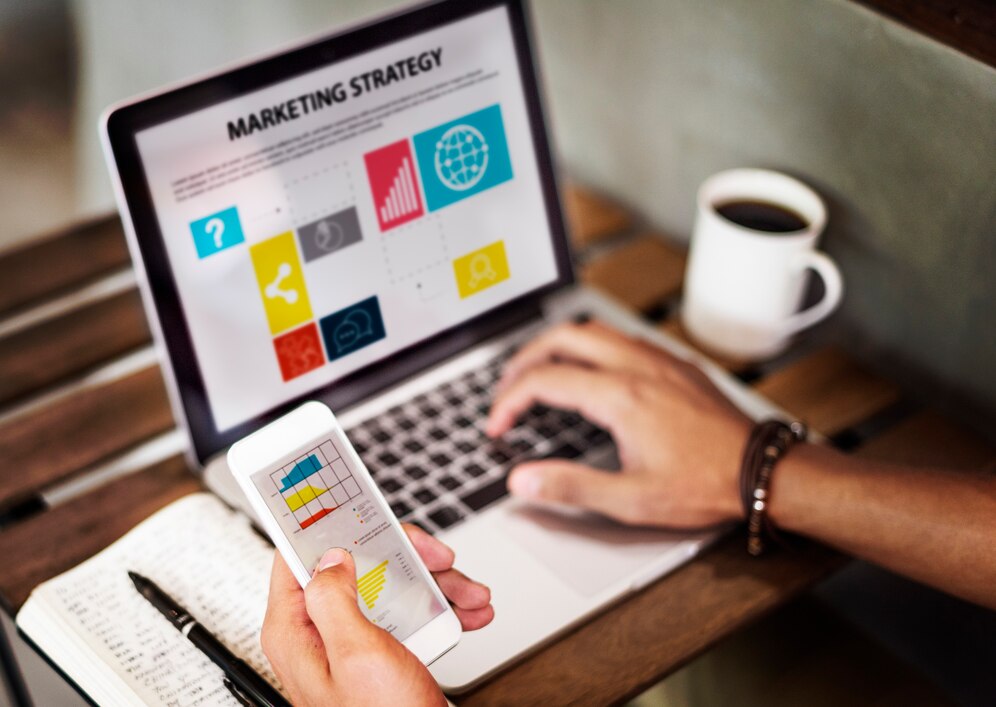marketing strategy connting digital devices concept 53876 23053