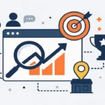 Illustration representing off-page SEO strategies including link building, brand mentions, and digital networking icons for small business visibility.